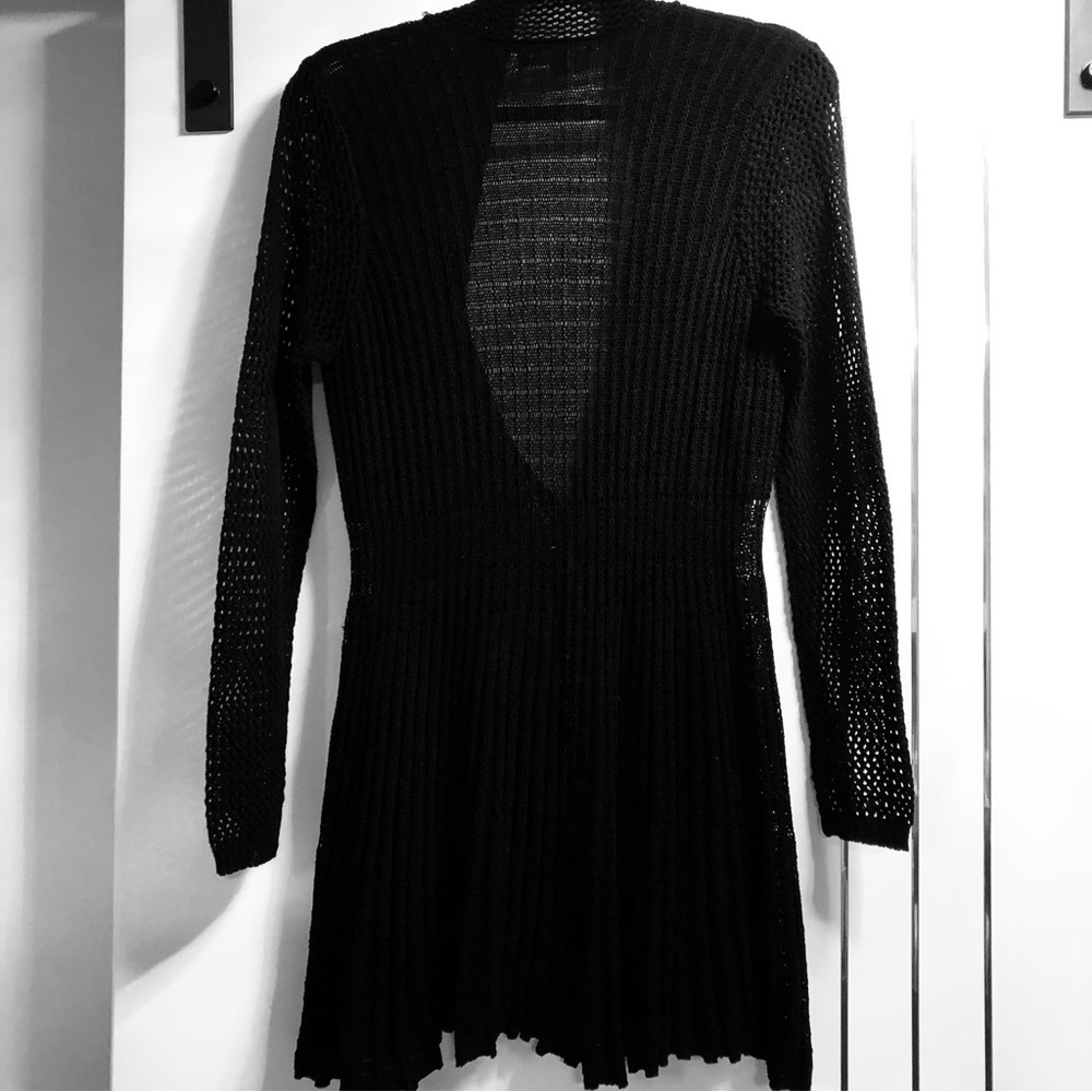 Xception(al) Small Black “Lacey” Knit Cardigan/ Duster “Pleated”